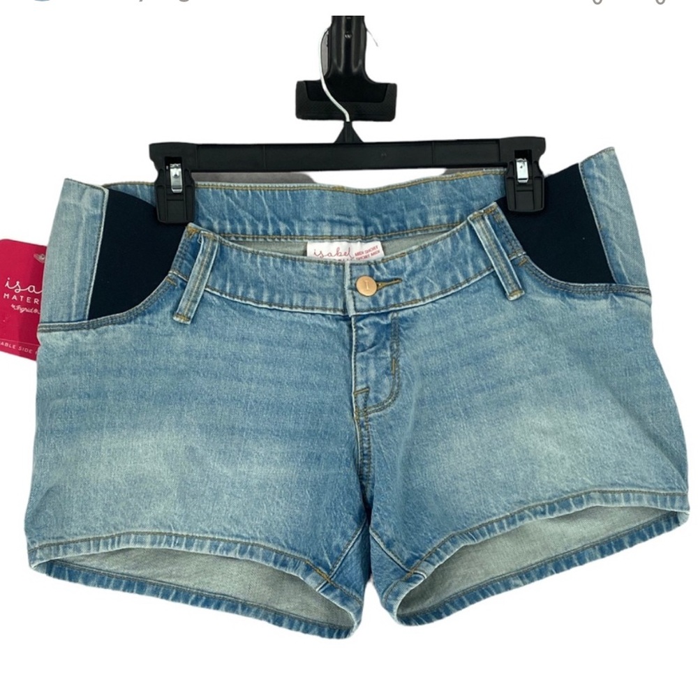 Isabel Maternity Side Panel Midi Maternity Jean Shorts Light Wash Size 6.